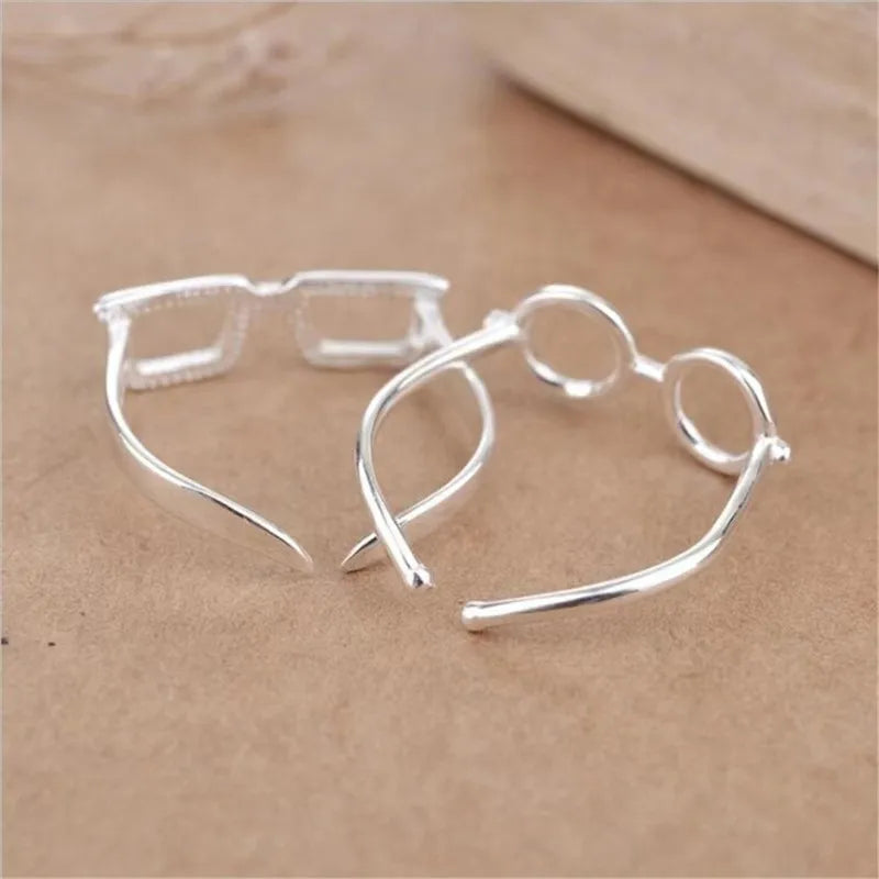 Original Creative Simple Fashion 925 Sterling Silver Round Square Glasses Open Rings For Women Girl Gift XR053