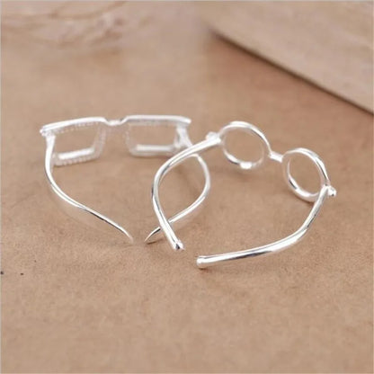 Original Creative Simple Fashion 925 Sterling Silver Round Square Glasses Open Rings For Women Girl Gift XR053