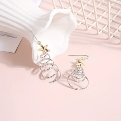 Rotating Christmas Tree Star Pendant Earrings Christmas Series Simple Advanced Jewelry Women's Creative Personalized Girl Gift