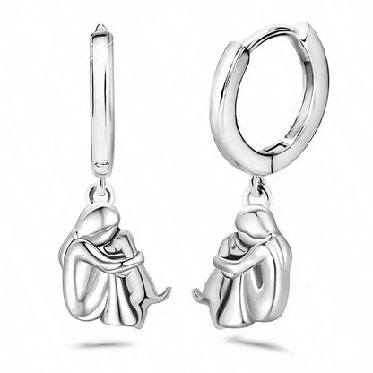Cute Two Tone Gold Silver Color Women and Dog Stud Earrings Dog Mom Small Hoop Earrings Animal Pet Jewelry