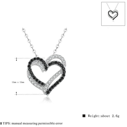 Black Awn Silver Color Necklace Women Jewelry Heart Black&White Stone Pendants P107