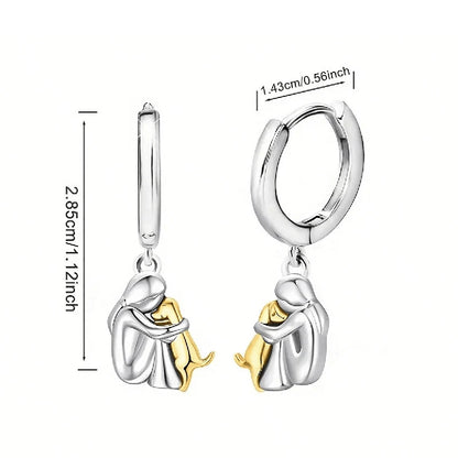Fashion Two Tone Little Girl and Dog Earrings For Women Dog Mom Earrings Animal Puppy Jewelry