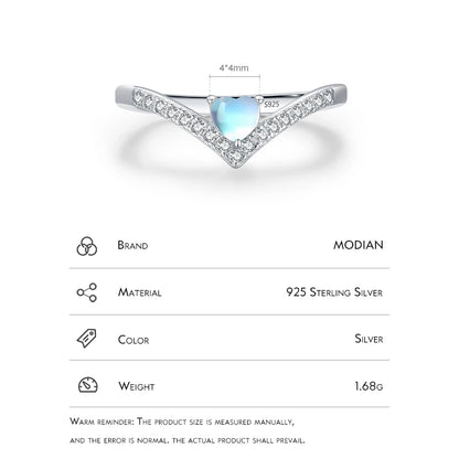 MODIAN Genuine 925 Sterling Silver Exquisite Arrow Finger Rings For Women Heart Love Moonstone Band Fashion Fine Jewelry