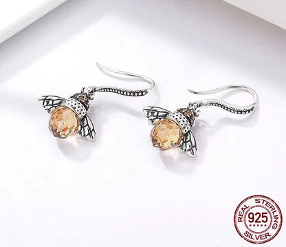 Bamoer Hot Sale 925 Sterling Silver Yellow Bee Drop Earrings for Women Lovely Insect Earrings Fine Jewelry Gift SCE149