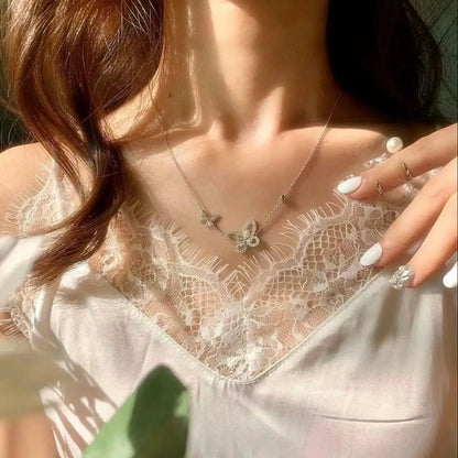 French Gorgeous Bow Phantom Women's Jewelry Necklace, High-Quality Moissanite Sparkling Charm Valentine's Day Engagement Gift