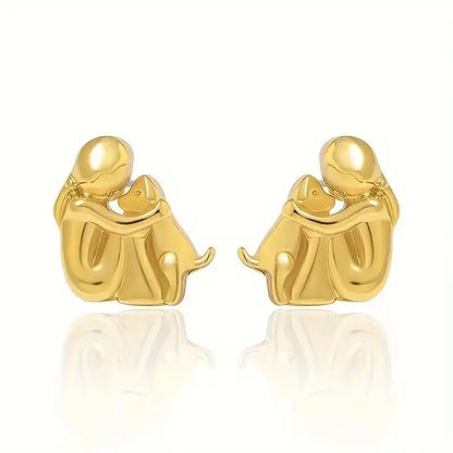 Fashion Two Tone Little Girl and Dog Earrings For Women Dog Mom Earrings Animal Puppy Jewelry