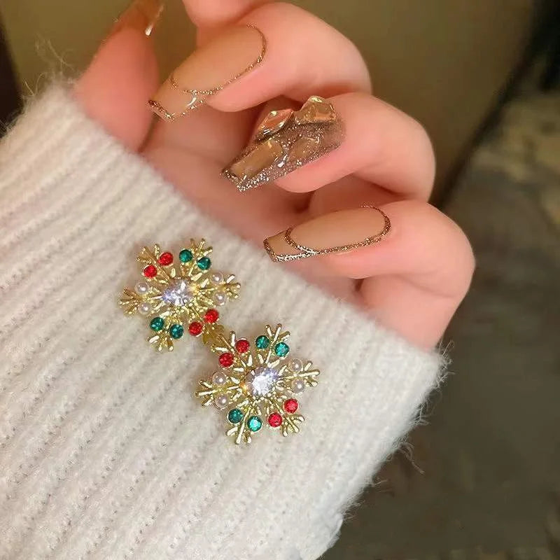 New Zircon Christmas Tree Earrings for Women Shiny Rhinestone Star Pearl Stud Earring New Year Xmas Festival Ear Jewelry