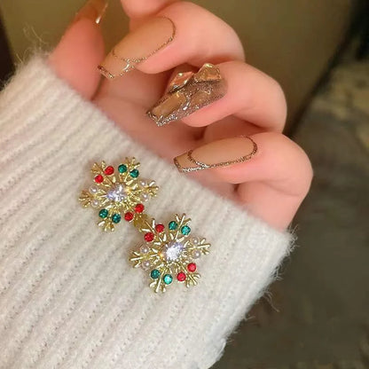 New Zircon Christmas Tree Earrings for Women Shiny Rhinestone Star Pearl Stud Earring New Year Xmas Festival Ear Jewelry