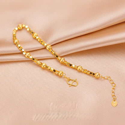 Pure 14k Gold Color Lucky Bead Bracelet for Women Bride Wedding Birthday Valentine's Day Drop Earrings Jewelry Gifts