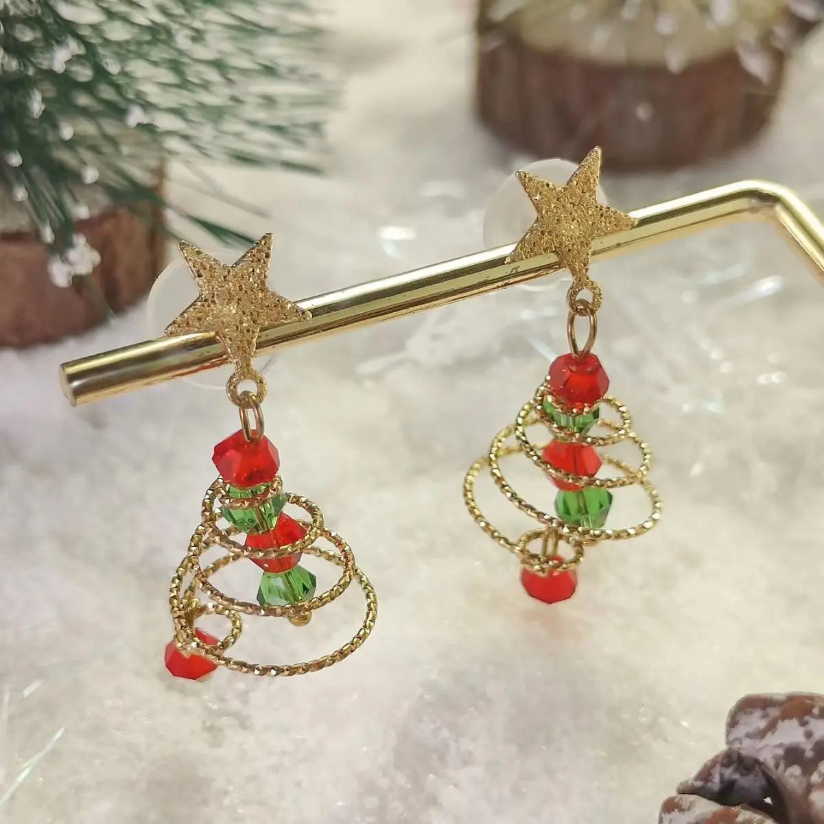 Rotating Christmas Tree Star Pendant Earrings Christmas Series Simple Advanced Jewelry Women's Creative Personalized Girl Gift
