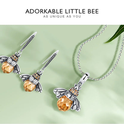 BAMOER 925 Sterling Silver Lovely Orange Bee Insect Pendant Necklace for Women 14K Gold Plated Jewelry Birthday Gift 2 Colors