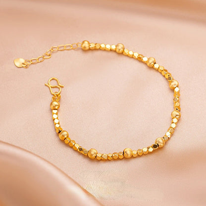 Pure 14k Gold Color Lucky Bead Bracelet for Women Bride Wedding Birthday Valentine's Day Drop Earrings Jewelry Gifts