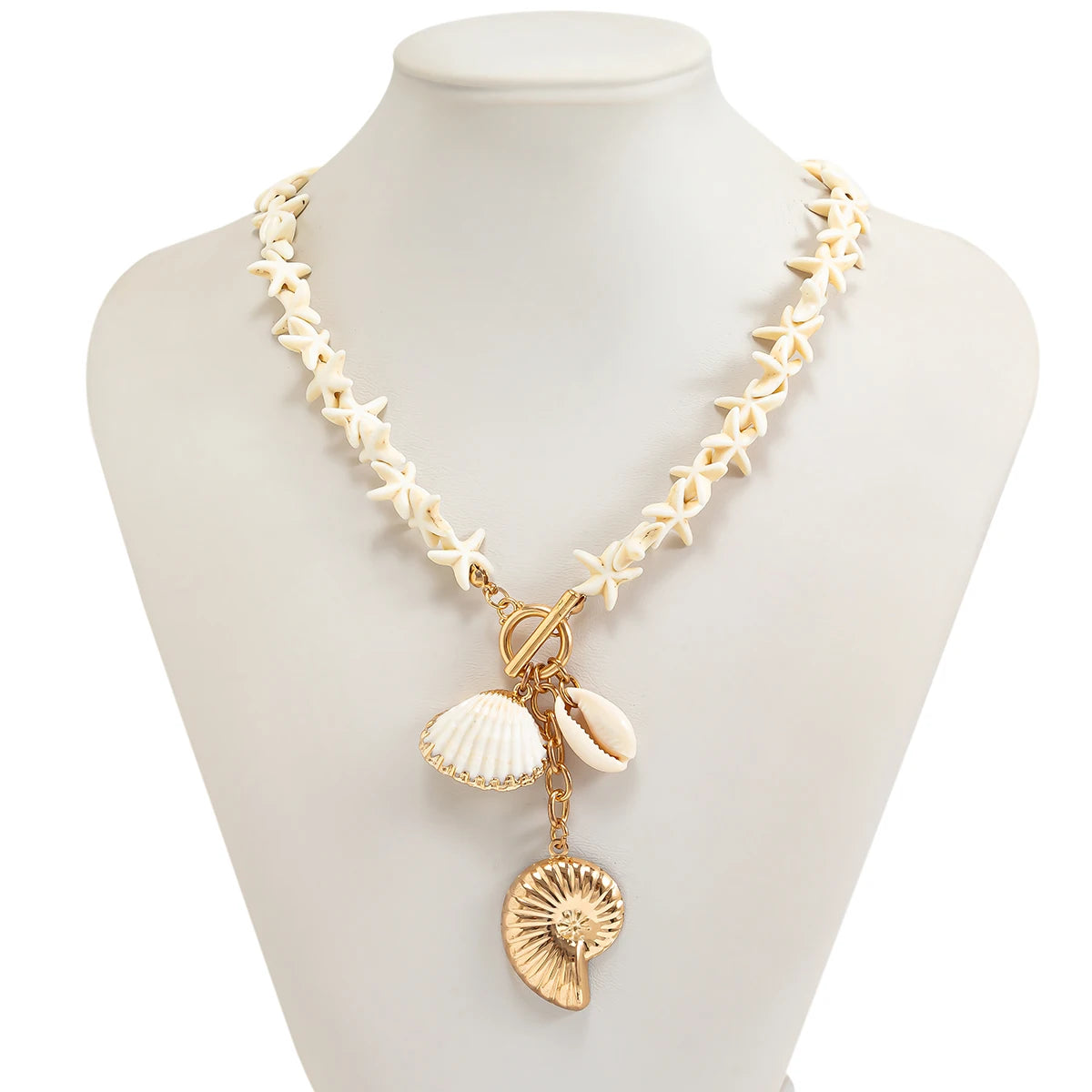 Lacteo Bohemia White Color Star Chain Necklace Summer Ocean Beach OT Buckle Snail Pendant Adjustable Metal Necklace Jewelry Gift