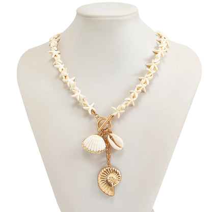Lacteo Bohemia White Color Star Chain Necklace Summer Ocean Beach OT Buckle Snail Pendant Adjustable Metal Necklace Jewelry Gift