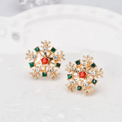 New Zircon Christmas Tree Earrings for Women Shiny Rhinestone Star Pearl Stud Earring New Year Xmas Festival Ear Jewelry
