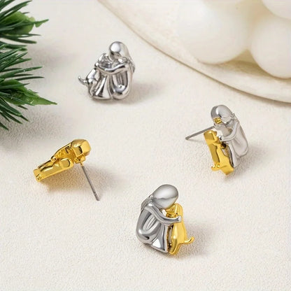 Fashion Two Tone Little Girl and Dog Earrings For Women Dog Mom Earrings Animal Puppy Jewelry