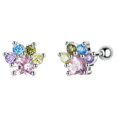 WOSTU Flower Heart Stud Earrings 100% 925 Sterling Silver Pearl Small Earrings For Women Wedding Engagement Jewelry Gifts