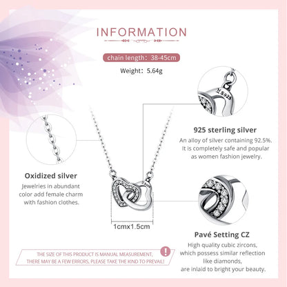 BAMOER 925 Sterling Silver Connected Heart Pendant Necklace for Girlfriend Valentine's Day Gift Fine Jewelry SCN181