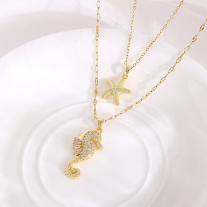 Exquisite Seahorse Necklace for Women, Starfish Pendant, Stainless Steel, Marine Life Jewelry, Fashionable Gift, High-End