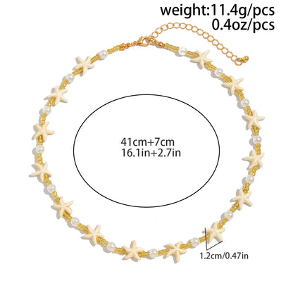 Ingemark Boho Starfish Imitation Pearl Choker Necklace for Men 2025 Trend Goth Adjustable Clavicle Chain Surfers Beach Jewelry