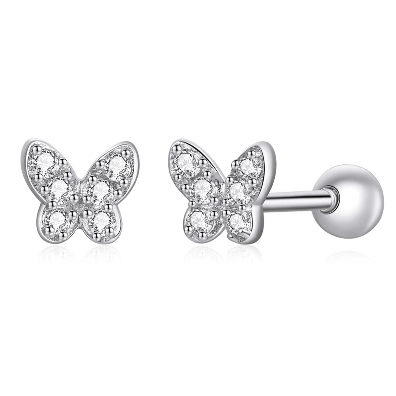 WOSTU Flower Heart Stud Earrings 100% 925 Sterling Silver Pearl Small Earrings For Women Wedding Engagement Jewelry Gifts