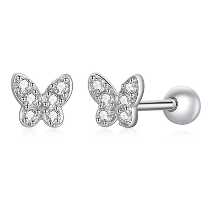 WOSTU Flower Heart Stud Earrings 100% 925 Sterling Silver Pearl Small Earrings For Women Wedding Engagement Jewelry Gifts