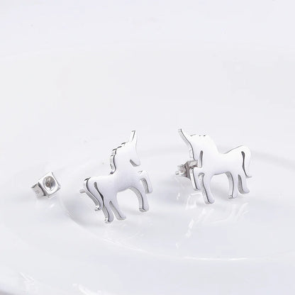 Minimalist Unicorn Stud Earrings Fashion Cute Animal Titanium Stainless Steel Ear Jewelry Gift Accessories