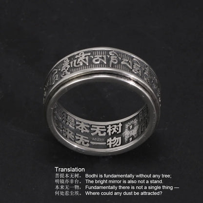 Real 925 Sterling Silver Vintage Rings For Men Rotatable Tibetan Six Words Mantra Rings Om Mani Padme Hum Buddhist Jewelry