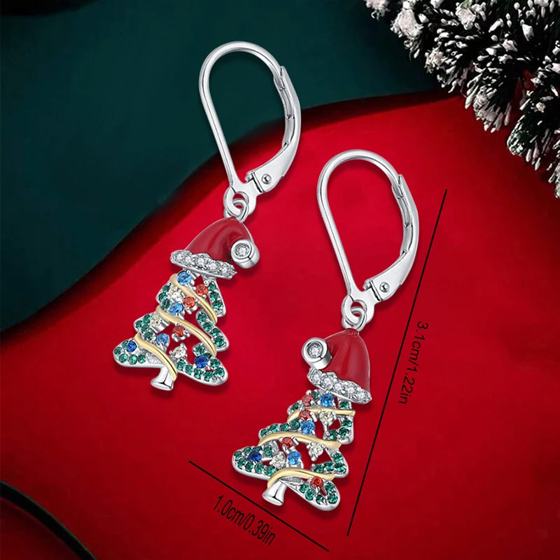 Christmas Earrings Christmas Tree Earrings for Women Dangle Drop S925 Sterling Silver Leverback Santa Claus Red Hat Holiday X-Ma