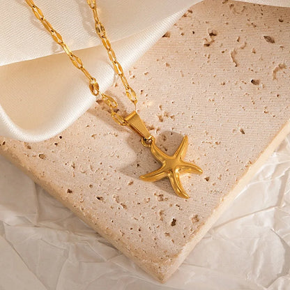Ocean Style Starfish Sea Turtle Octopus Stainless Steel Pendant Necklace Fashion Gold Plated Summer Beach Jewelry Accessory