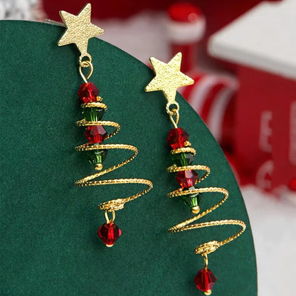Rotating Christmas Tree Star Pendant Earrings Christmas Series Simple Advanced Jewelry Women's Creative Personalized Girl Gift
