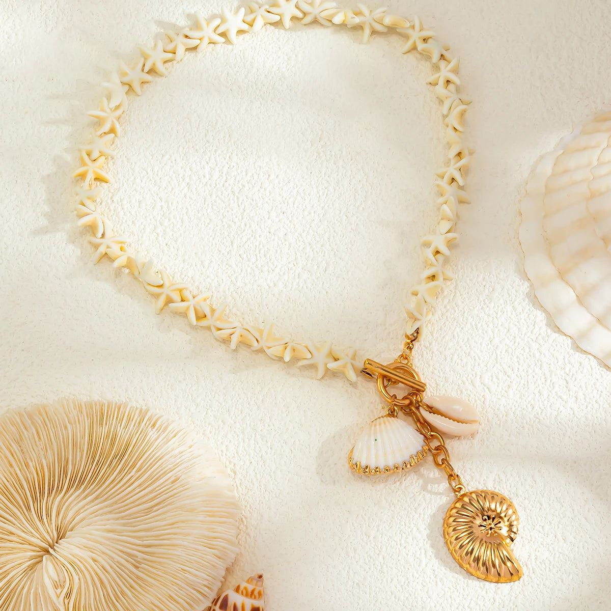 Lacteo Bohemia White Color Star Chain Necklace Summer Ocean Beach OT Buckle Snail Pendant Adjustable Metal Necklace Jewelry Gift
