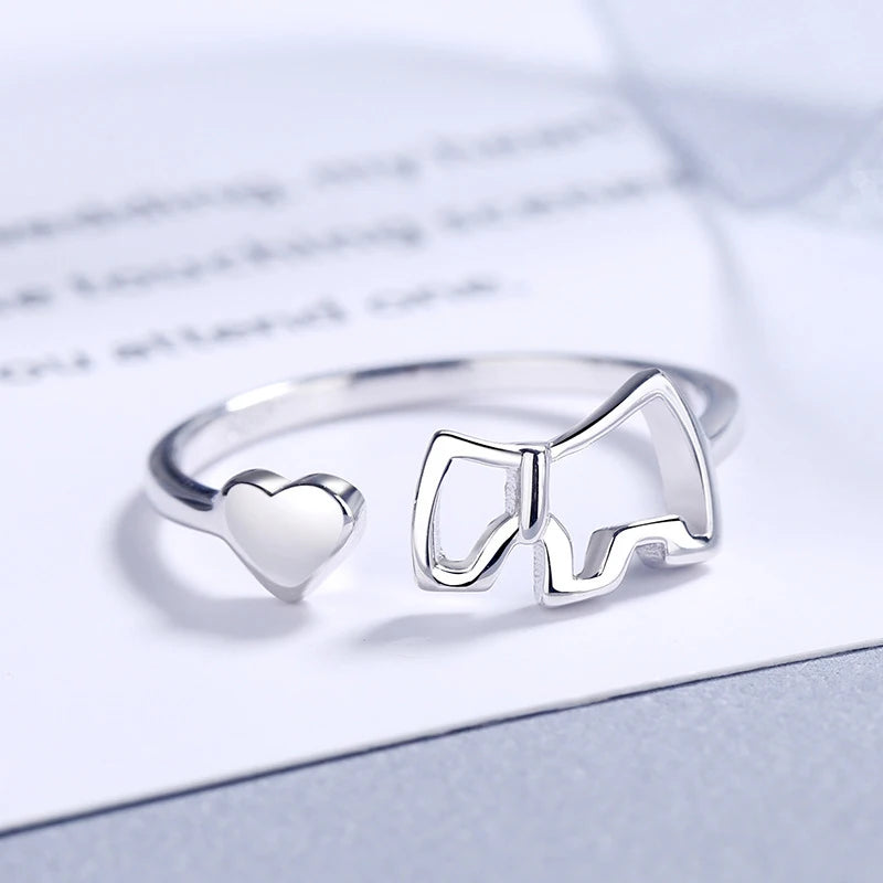 New Fashion 925 Sterling Silver Delicate Heart Pony Asymmetry Open Resizable Rings Women&Girl Exquisite Jewelry Finger Ring Gift