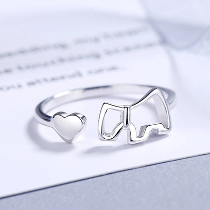 New Fashion 925 Sterling Silver Delicate Heart Pony Asymmetry Open Resizable Rings Women&Girl Exquisite Jewelry Finger Ring Gift