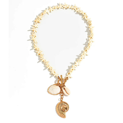 Lacteo Bohemia White Color Star Chain Necklace Summer Ocean Beach OT Buckle Snail Pendant Adjustable Metal Necklace Jewelry Gift