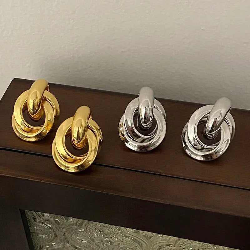 Real 925 Sterling Silver 18K Round Stud Earrings for Women Trendy Fine Jewelry Minimalist Exaggerated  Accessories