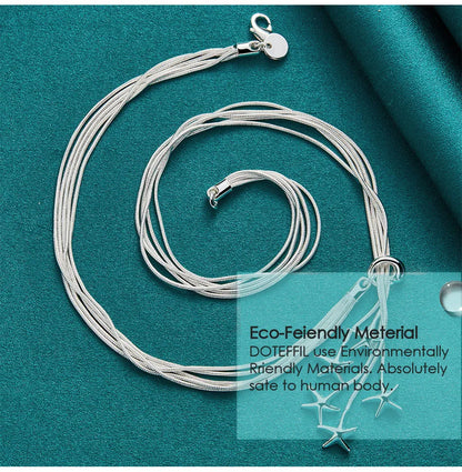 DOTEFFIL 925 Sterling Silver Five Snake Chain Starfish Necklace For Women Wedding Engagement Fashion Jewelry