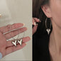 Korean Trend Metal Heart Stud Earrings for Women Punk Elegant Minimalist Smooth Love Eardrops Girl Party Jewelry Couple Gifts