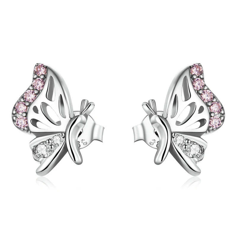 WOSTU Flower Heart Stud Earrings 100% 925 Sterling Silver Pearl Small Earrings For Women Wedding Engagement Jewelry Gifts