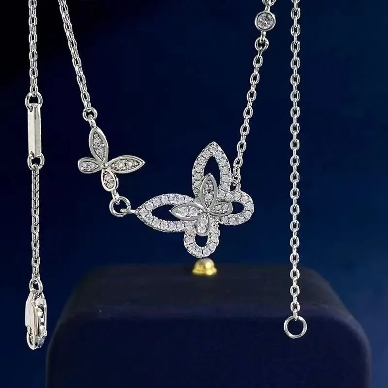 French Gorgeous Bow Phantom Women's Jewelry Necklace, High-Quality Moissanite Sparkling Charm Valentine's Day Engagement Gift