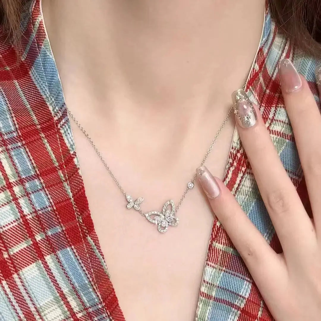 French Gorgeous Bow Phantom Women's Jewelry Necklace, High-Quality Moissanite Sparkling Charm Valentine's Day Engagement Gift