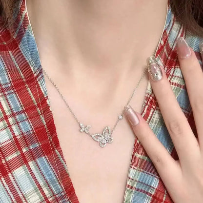 French Gorgeous Bow Phantom Women's Jewelry Necklace, High-Quality Moissanite Sparkling Charm Valentine's Day Engagement Gift