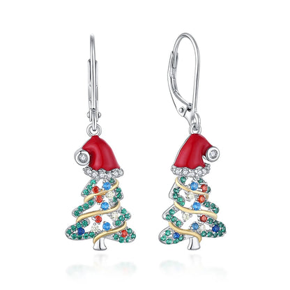 Christmas Earrings Christmas Tree Earrings for Women Dangle Drop S925 Sterling Silver Leverback Santa Claus Red Hat Holiday X-Ma